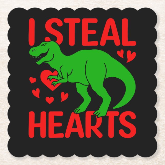 Grönt Dinosaur Valentine I Steal Hearts Underlägg Papper (Framsida)
