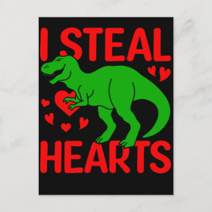 Grönt Dinosaur Valentine I Steal Hearts Vykort