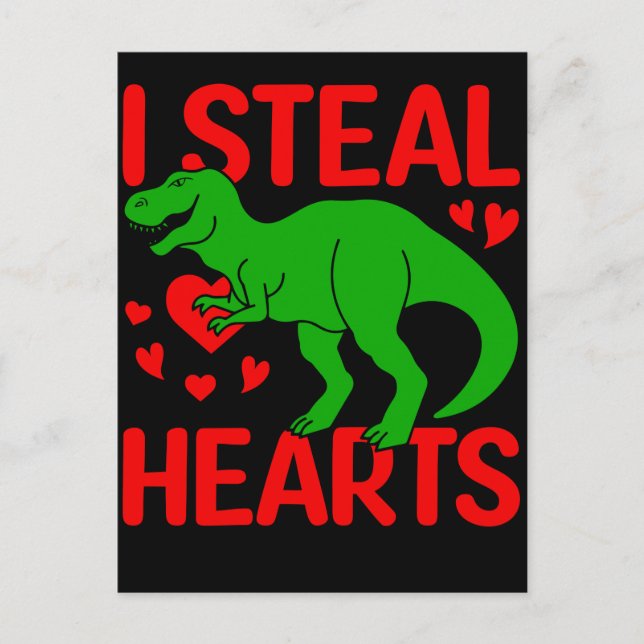 Grönt Dinosaur Valentine I Steal Hearts Vykort (Framsida)
