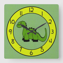 Grönt Dinosaur Wall Clock-för barn Fyrkantig Klocka