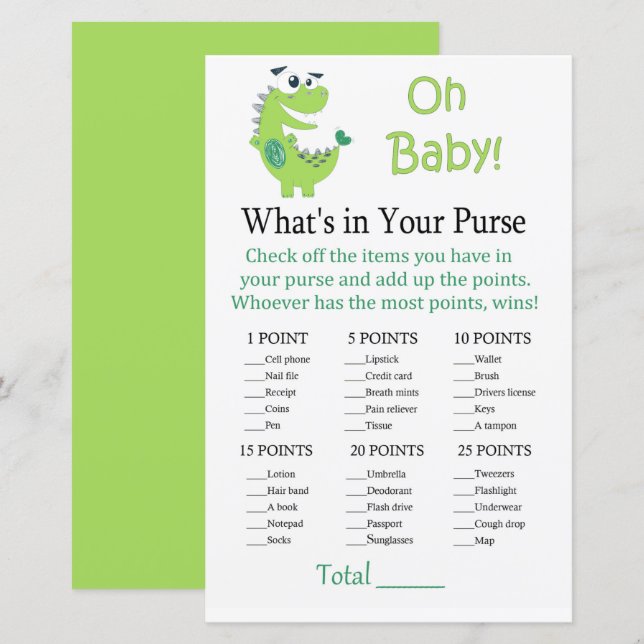 Grönt Dinosaur What's in your purse match (Fram/baksida)