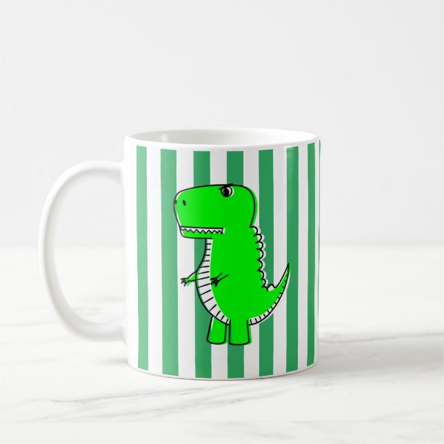 Grönt Dinosaur White Grönt Rand Kaffemugg (Vänster)