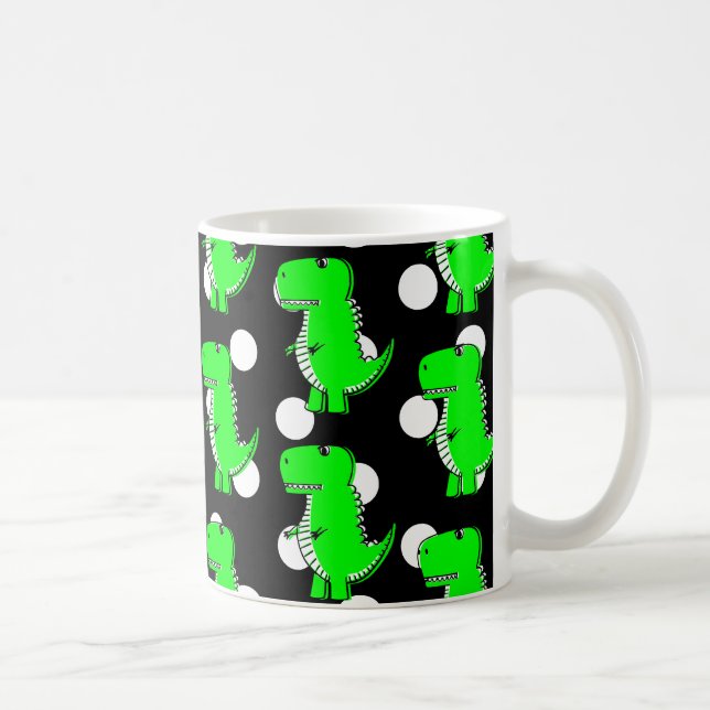 Grönt Dinosaur White Polka Dot Mönster Kaffemugg (Höger)
