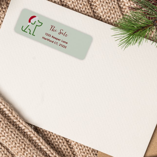 Grönt Disline of Hund with Santa Hat Address Label Returadress Etikett (Your holiday cards are sent with these custom address labels. Adds a festive personal touch.)