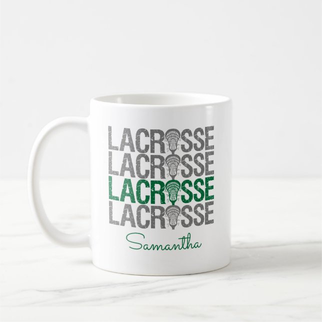 Grönt Distress Lacrosse Ord Kaffemugg (Vänster)