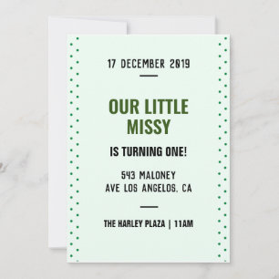 Grönt Dit Simple Calligraphy 1st Birthday Inbjudningar