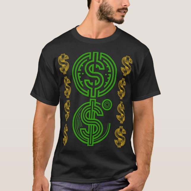 Grönt dollartecken - Guld dollar ikon T Shirt (Framsida)