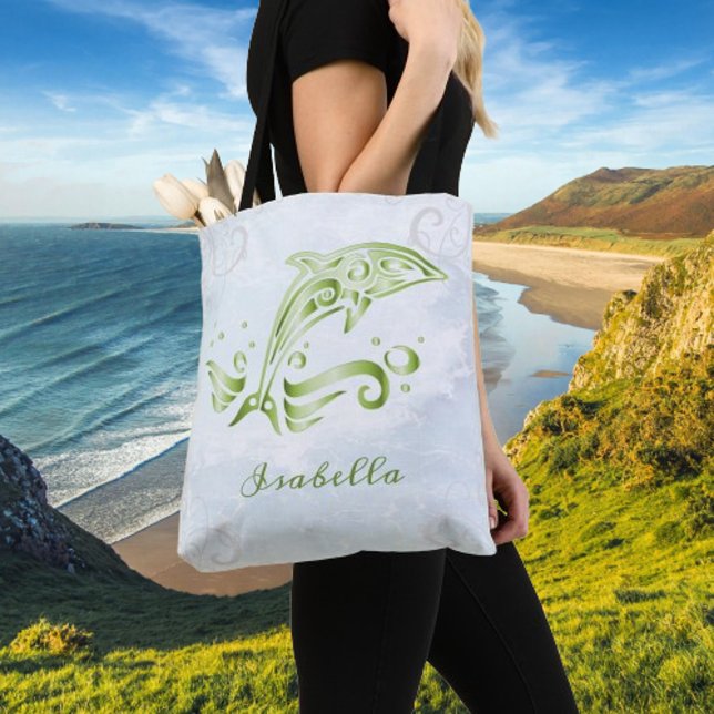 Grönt Dolphin Personlig Tote Bag Tygkasse (Green Dolphin Personalized Tote Bag)