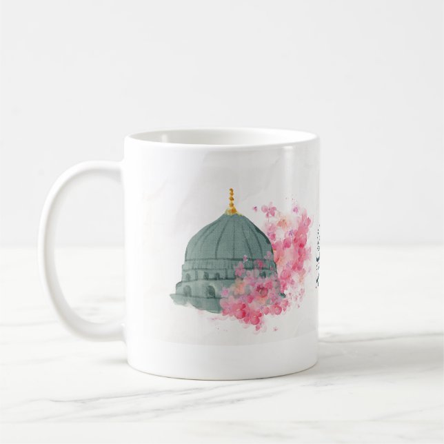 Grönt Dome Eid mubarak in rosa Kaffemugg (Vänster)
