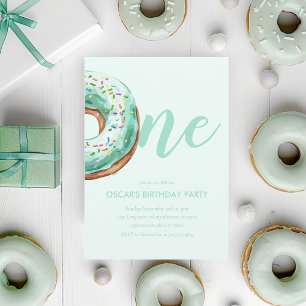 Grönt Donut Birthday Inbjudningar