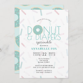Grönt Donut & Diaper Sprinkle Baby Shower Inbjudningar