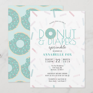 Grönt Donut & Diaper Sprinkle Baby Shower Inbjudningar