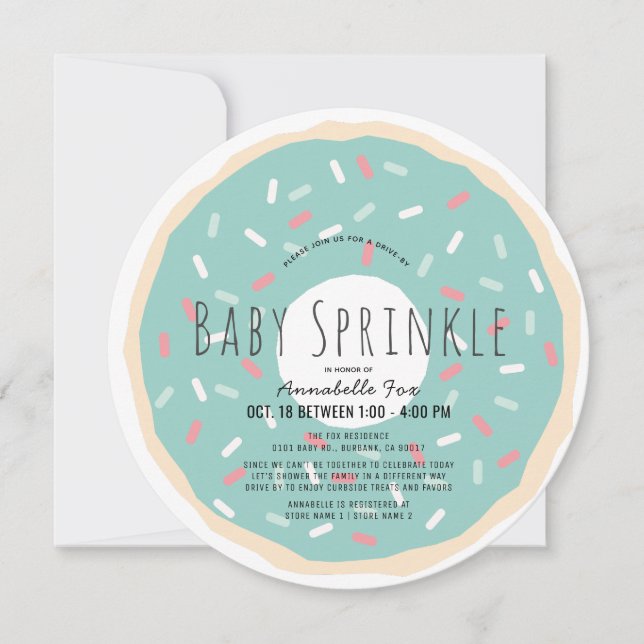 Grönt Donut Drive by Baby Sprinkle Shower Circle Inbjudningar (Framsida)