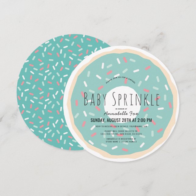 Grönt Donut Virtuell Baby Sprinkle Shower Inbjudningar (Fram/baksida)
