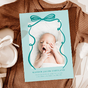 Grönt Doodle Bow Ram Birth Announcement Photo Meddelande