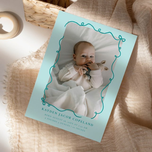 Grönt Doodle Bows Ram Birth Announcement Photo Meddelande (Skapare uppladdad)
