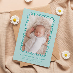 Grönt Doodle Ram Birth Announcement Photo Meddelande