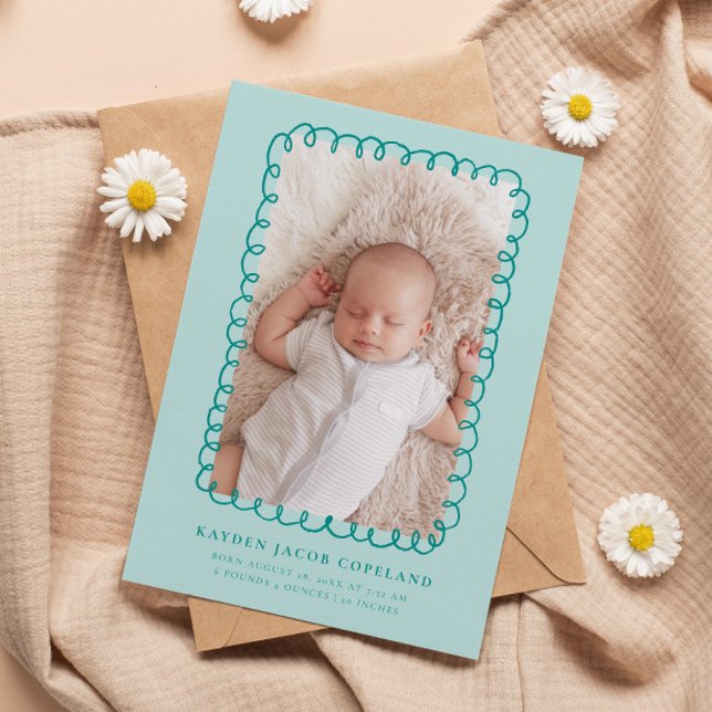 Grönt Doodle Ram Birth Announcement Photo Meddelande (Skapare uppladdad)