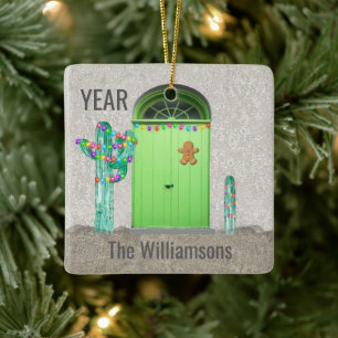 Grönt Doors i Southwest Cactus jul Ljus Julgransprydnad Keramik
