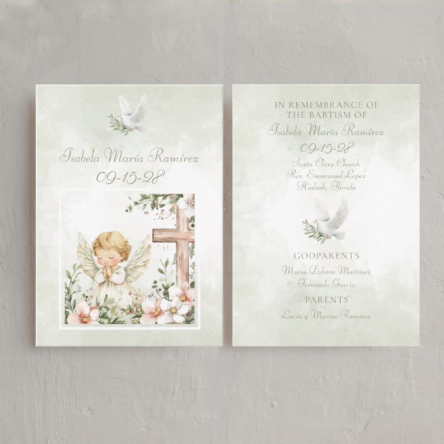 Grönt dop barns kors minneskort visitkort (Skapare uppladdad)