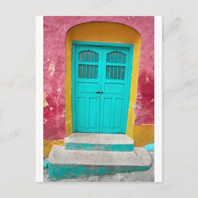 Grönt dörrar quaint wooden entréance vykort (Framsida)