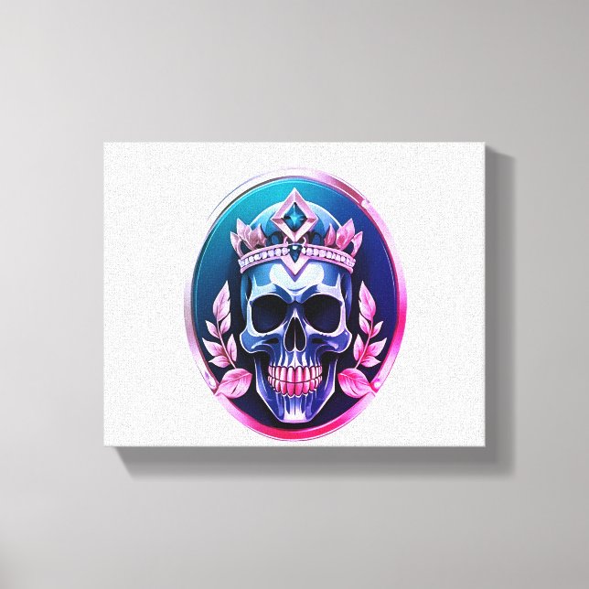 Grönt Döskallar med Black Vingar och Blommigt Kron Canvastryck (Framsida)