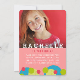 Grönt Dots Bubbles Kid Photo Girl's Födelsedagsfes Inbjudningar