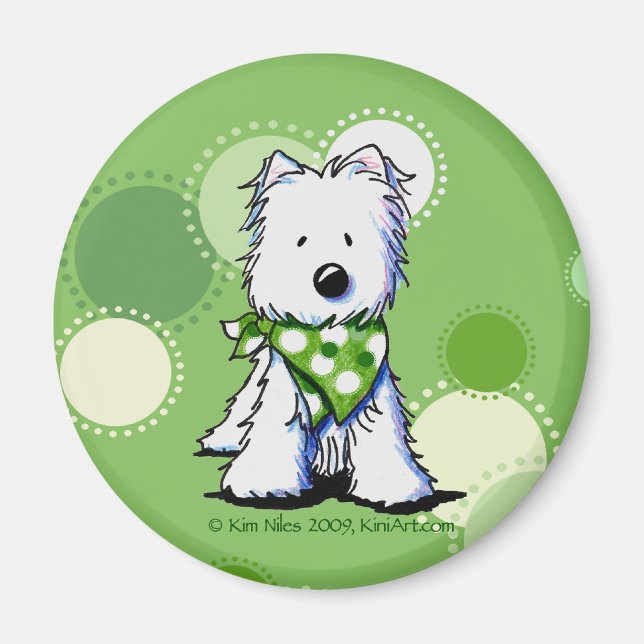 Grönt Dots Westie Hund Magnet (Framsidan)