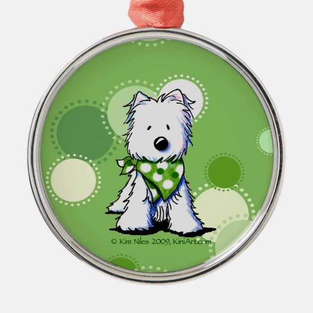 Grönt Dots Westie Ornament (Framsidan)