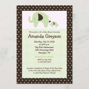 Grönt Dottie Elephant 5x7 Baby Shower-inbjudan Inbjudningar