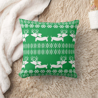 Grönt Doxie jul Pillow Fair Isle Reindeer Kudde