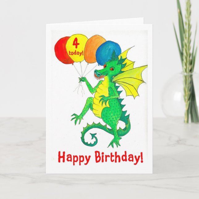 Grönt Dragon 4e födelsedagen Card Kort (Framsida)