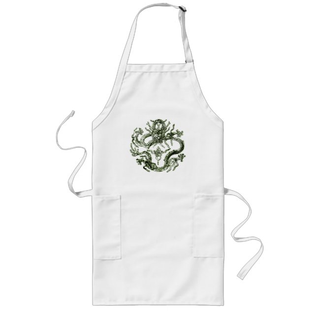 Grönt Dragon Apron Långt Förkläde (Framsidan)
