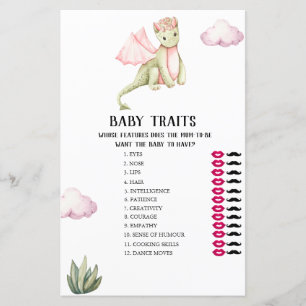 Grönt Dragon Baby Traits Baby Shower Game