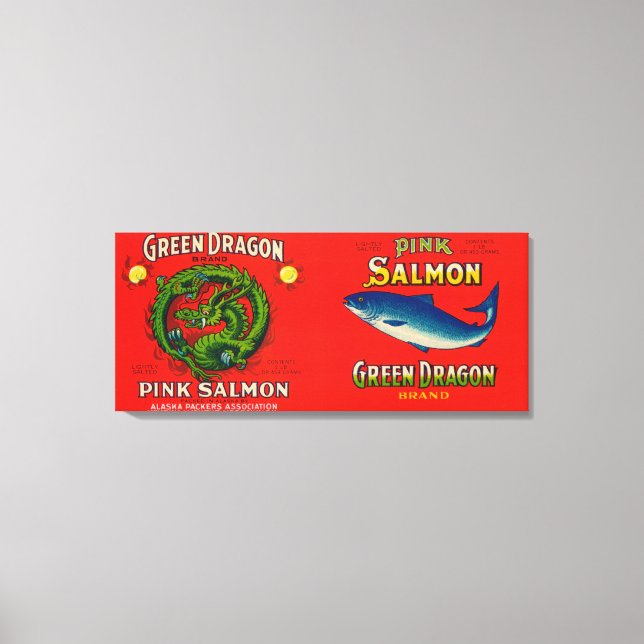 Grönt Dragon Brand Salmon-etikett Canvastryck (Framsida)