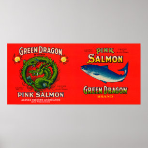Grönt Dragon Brand Salmon-etikett Poster