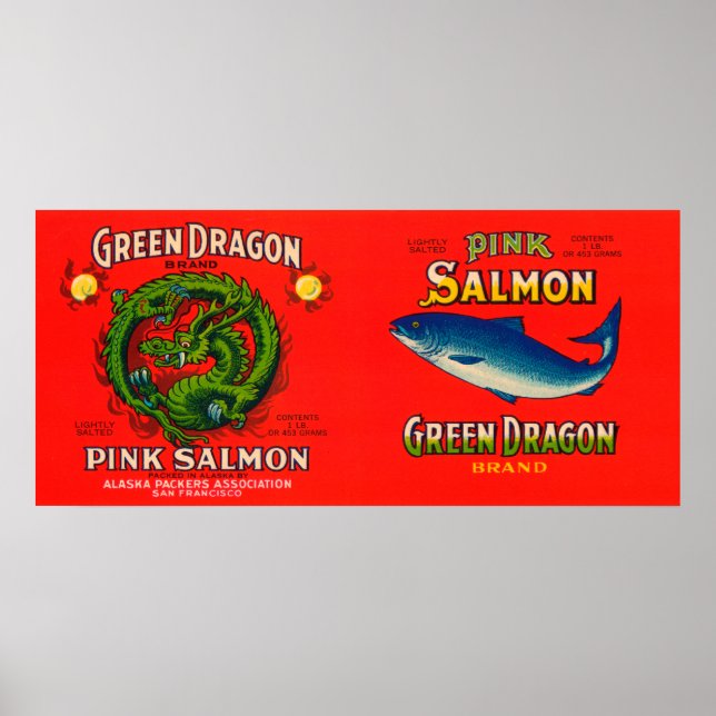 Grönt Dragon Brand Salmon-etikett Poster (Framsidan)