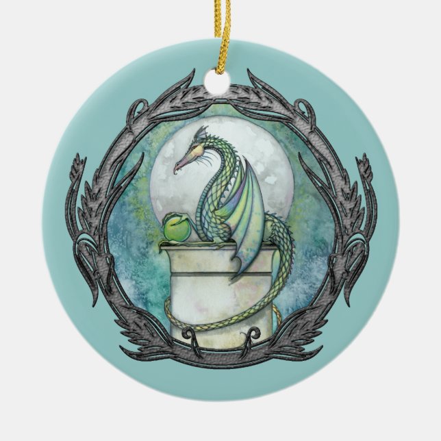 Grönt Dragon Fantasy Art Ornament (Framsidan)