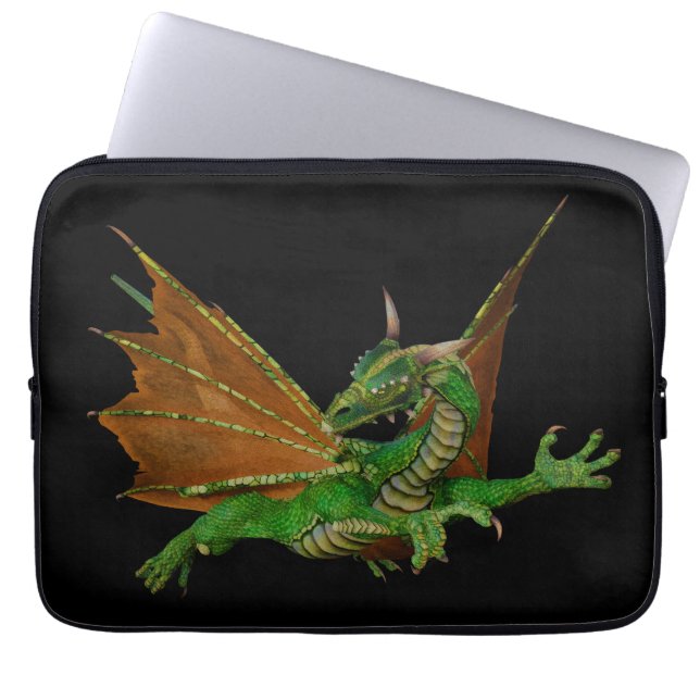 Grönt Dragon Fantasy Artwork Laptop Sleeve (Framsidan)