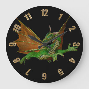 Grönt Dragon Fantasy Artwork Stor Klocka