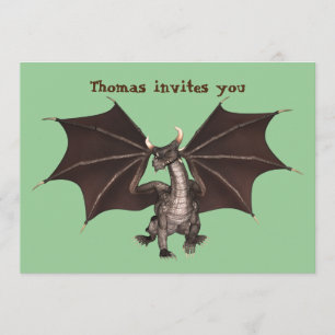 Grönt Dragon Födelsedagsfest inbjudan