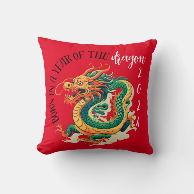grönt Dragon, födelsestat, röd kinesiska år Kudde (Framsida)