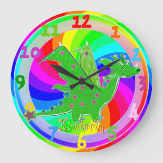 Grönt Dragon Kids Clock anpassade Namn Kimberly Stor Klocka