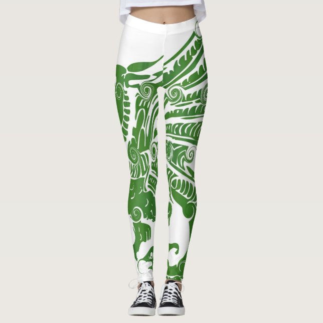 Grönt Dragon Kvinnors beningar Leggings (Framsida)