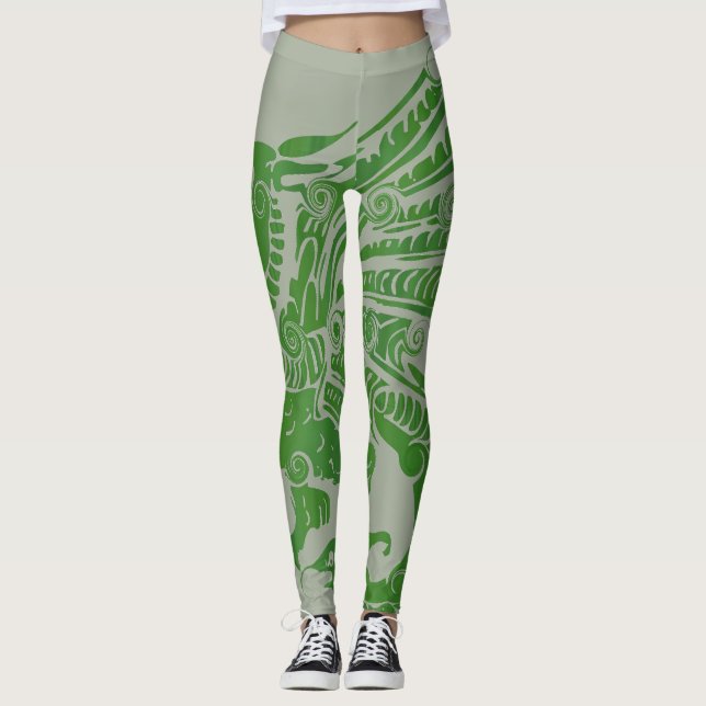 Grönt Dragon Kvinnors beningar Leggings (Framsida)