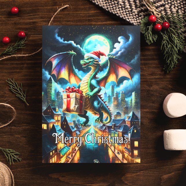 Grönt Dragon Levererar julklappar Vykort (Skapare uppladdad)