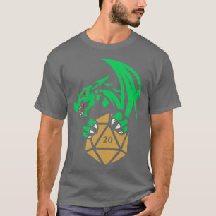 Grönt Dragon med D20 Dice Tabletop RPG-spel T Shirt