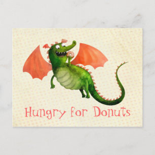 Grönt Dragon med Donut Vykort