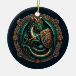 Grönt Dragon med ord Julgransprydnad Keramik