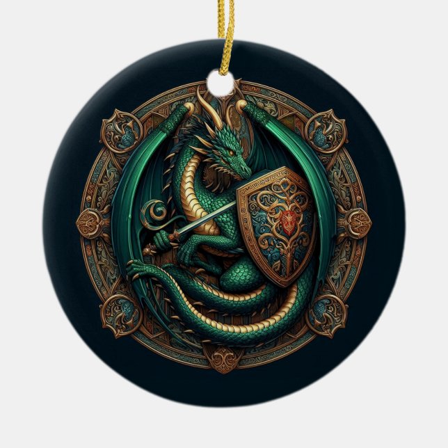 Grönt Dragon med ord Julgransprydnad Keramik (Framsidan)